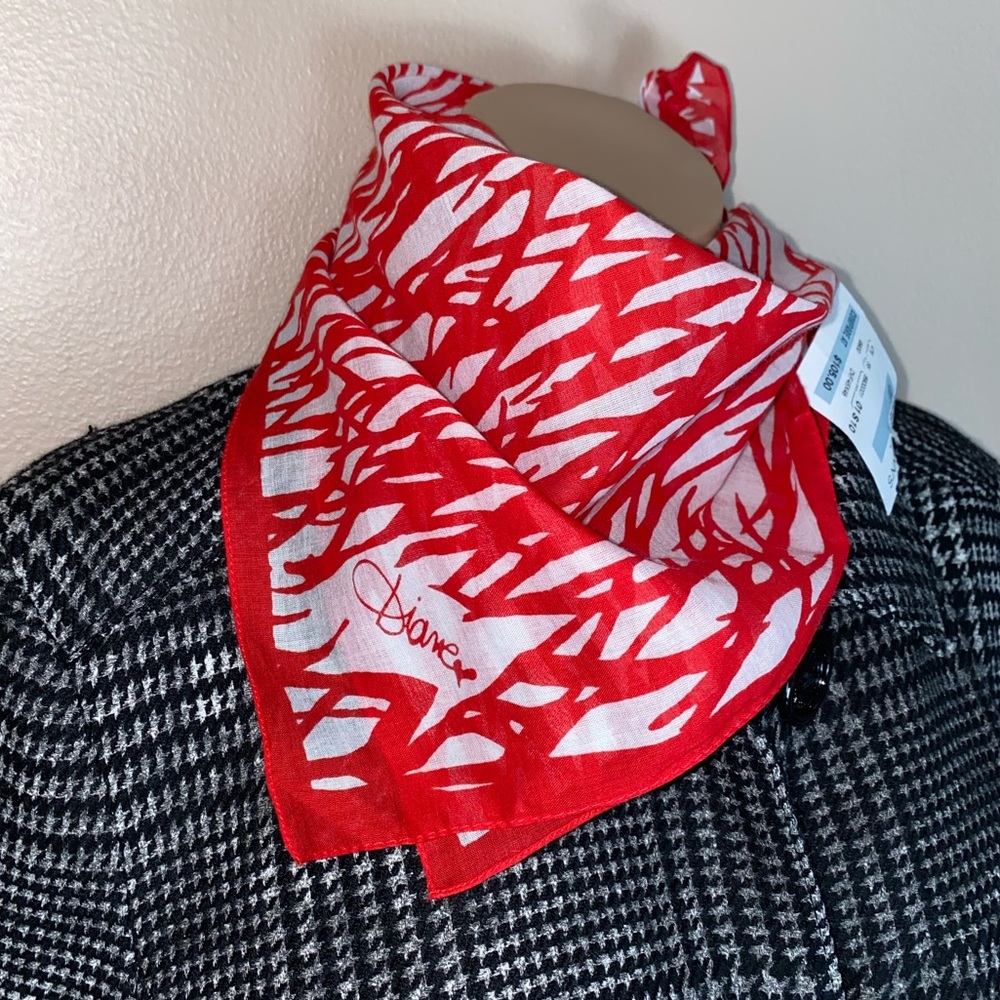 DVF Diane Red White Airy Cotton Scarf Bandana